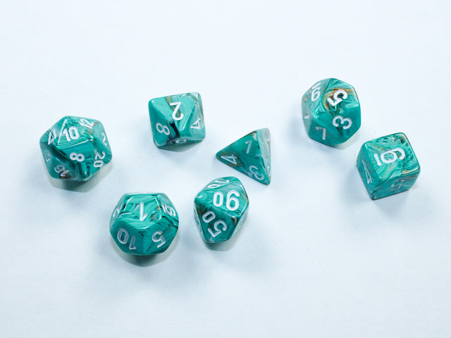 Marble Mini-hedral Oxi-Copper/white Dobbelsteen Set (7 stuks)