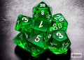 Translucent Mini-Polyhedral Green/white Dobbelsteen Set (7 stuks)