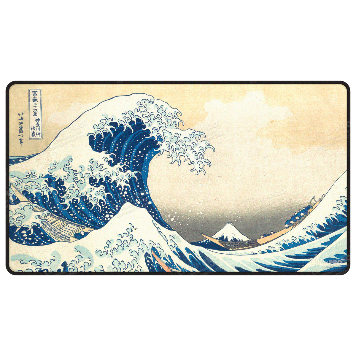 Ultra PRO The Great Wave off Kanagawa Black Stitched Playmat featuring Hokusai's iconic Japanese woodblock print artwork, premium fabric top and rubber backing