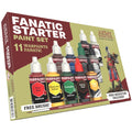 The Army Painter Warpaints Fanatic Starter Set with 10 paints, brush-on primer, miniature figure, starter brush, and painting guide