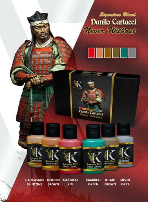 Developed with Mariano Cartacci, includes flesh tones, reds, browns, and greens for figure painting and dramatic shading.