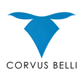 Blue logo with 'Corvus Belli' text on a white background