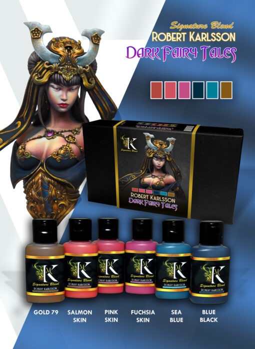 By David Karlsson, this set provides specialty skin tones, blues, blacks, and gold-inspired pigments for dynamic effects.
