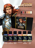 Alfonso “Masclans” Giraldes’ set focuses on vibrant purples, greens, and highlighting shades for fantasy miniature painting.
