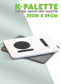 Extra-large wet palette system complete with three reusable foam pads and 50 pre-cut palette sheets; perfect for extended painting sessions and blending.