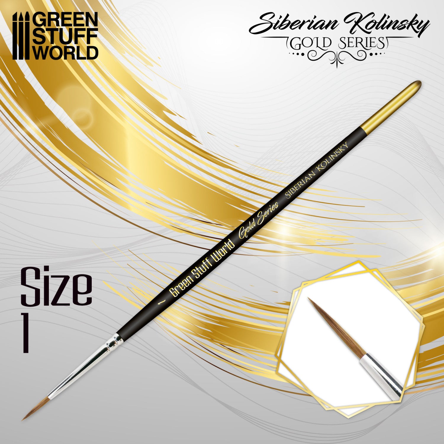 Green Stuff World Gold Series Siberian Kolinsky Brush – Size 1 (2358)